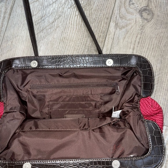 The SAK red brown croc trim crochet woven shoulder bag purse - Picture 4 of 7